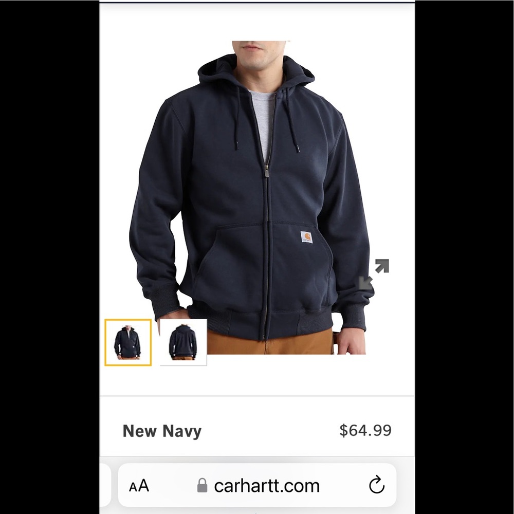 NWT, Carhartt Mens Hoodie with Raindefender, Navy